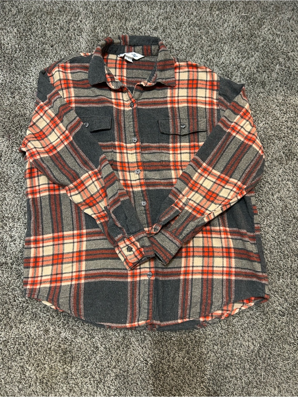 Old Navy Flannel Womens Small Red Plaid Button Up, Pocket, Long Sleeve- 18